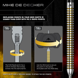 Mission Darts Steel Darts R2.5 Rapid Point Mike De Decker V2 95% Tungsten Steeltip Darts Steeldart