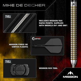 Mission Darts Steel Darts R2.5 Rapid Point Mike De Decker V2 95% Tungsten Steeltip Darts Steeldart 22 g