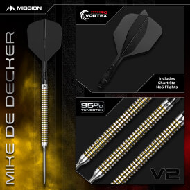 Mission Darts Steel Darts R2.5 Rapid Point Mike De Decker V2 95% Tungsten Steeltip Darts Steeldart 22 g