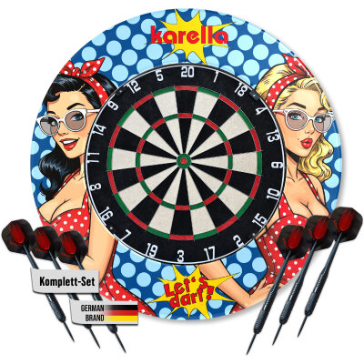 Karella Dart Dartboard Karella BullOut Set mit PlayGirl Surround inkl. 2 Satz Darts Dartscheibe Bristle Dart Board Turnierboard