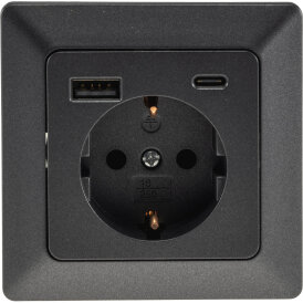 MILOS Schutzkontakt-Steckdose 230V~/ 16A, Unterputz, USB-A/C PD 3.0, Anthrazit