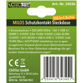 MILOS Schutzkontakt-Steckdose 230V~/ 16A, Unterputz, USB-A/C PD 3.0, Anthrazit