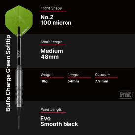 BULLS NL Soft Darts Charge Green Stainless Softtip Darts Softdart 18 g