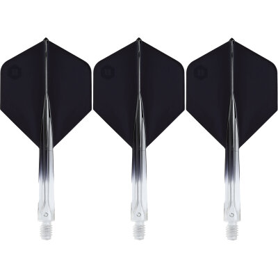 "leicht bespielt" - unicorn Dart Forge Two Tone ALL-IN-ONE Flight- Schaftsystem Flightform/Shape Nr.2 Klar/Schwarz L Lang