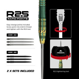 Mission Darts Steel Darts R2.5 Rapid Point Devon Petersen 95% Tungsten Steeltip Darts Steeldart