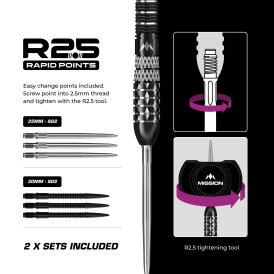 Mission Darts Steel Darts R2.5 Rapid Point Quantum 95% Tungsten Steeltip Darts Steeldart