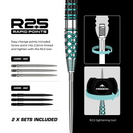 Mission Darts Steel Darts R2.5 Rapid Point Neptune 95% Tungsten Steeltip Darts Steeldart