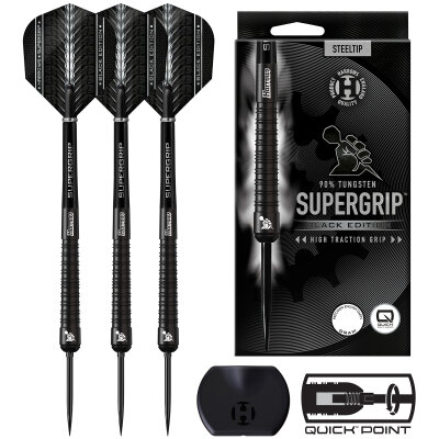 Harrows Steel Darts Quick Point Supergrip Black Edition 90% Tungsten Steeltip Dart Steeldart