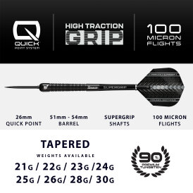 Harrows Steel Darts Quick Point Supergrip Black Edition 90% Tungsten Steeltip Dart Steeldart