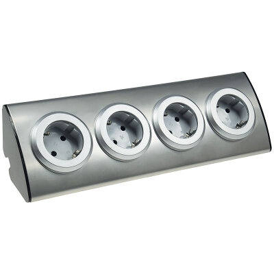 "B-Ware" - 4-fach Steckdosenblock Edelstahl 90° für Eck- & Aufbaumontage