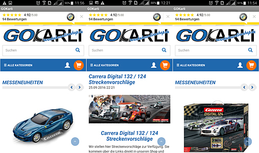 Hier sehen Sie ein paar Screenshots von unserer neuen GOKarli Shopping APP